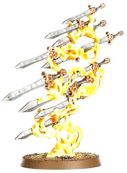 A picture of the Endless Spell Quicklsilver Swords from the Malign Sorcery expansion for Age of Sigmar 2.0