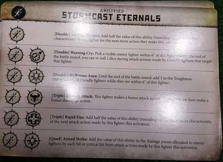 Ability card for the Stormcast Eternals Warband in Warcry (leaked version)