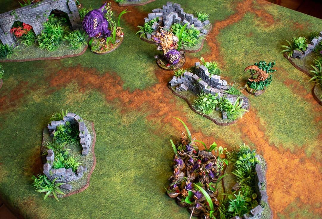 Gloomspite Gitz on a table with jungle terrain