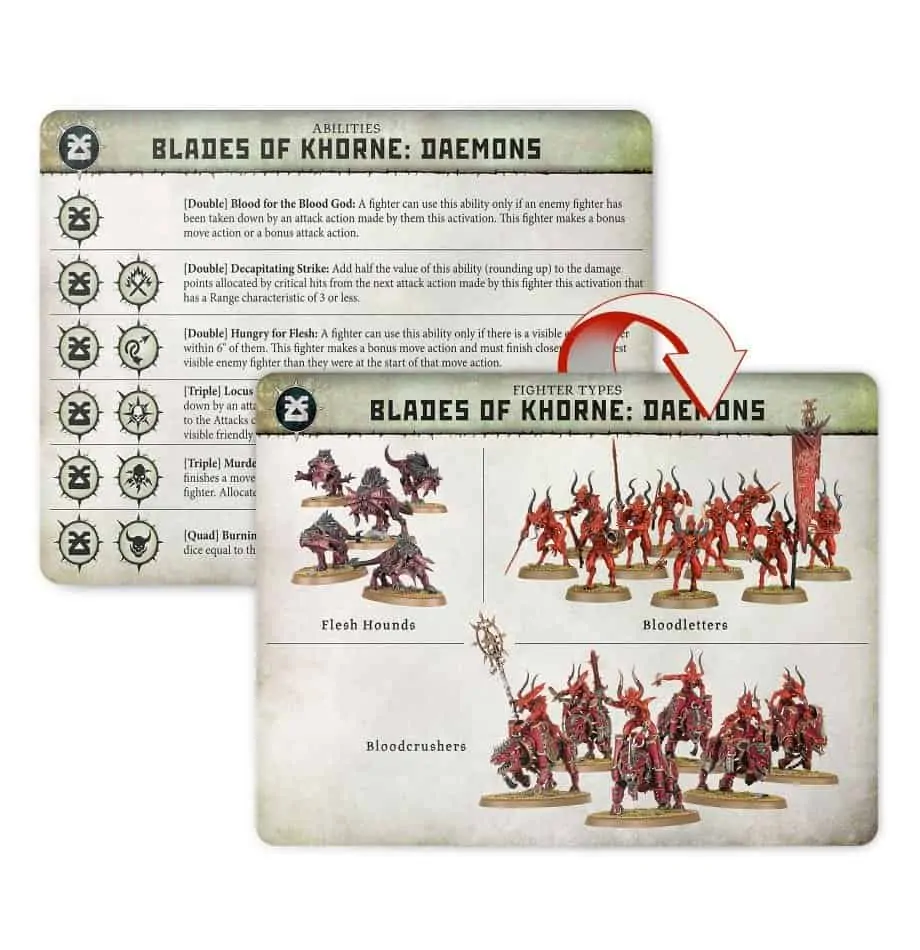 An image of all of the fighters available in the Khorne Daemons Warband