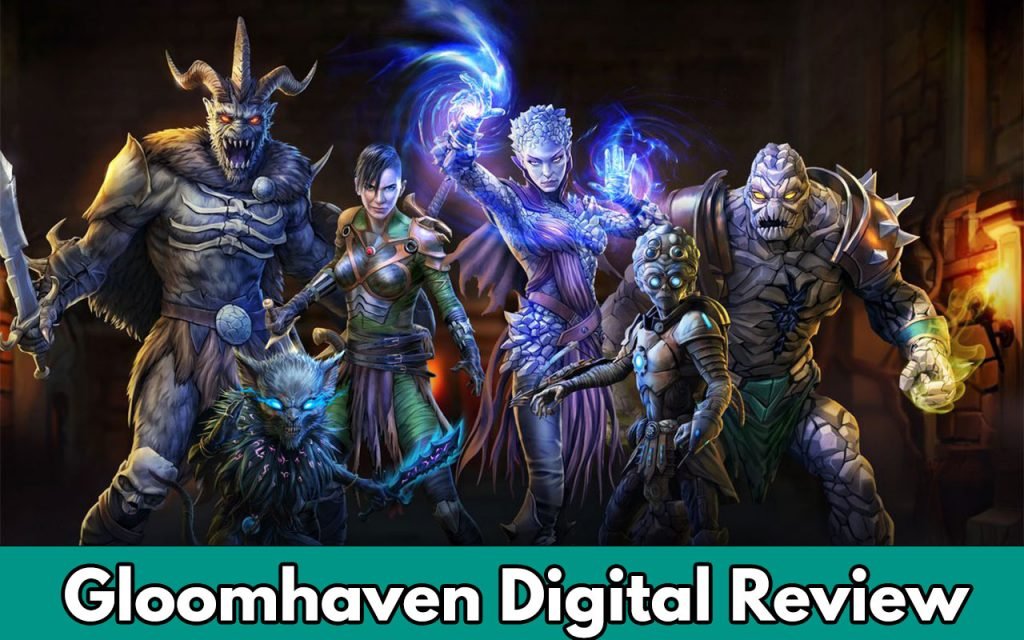 The feature image for the Gloomhaven Pc Review. Image depicts the starting characters in the game.