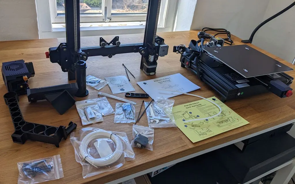 The parts of the Kobra 2 from Anycubic