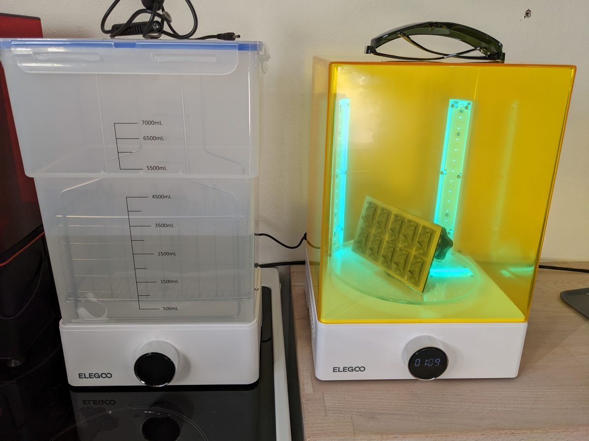 Elegoo Mercury XS wash station (left) and cure station (right) running side by side